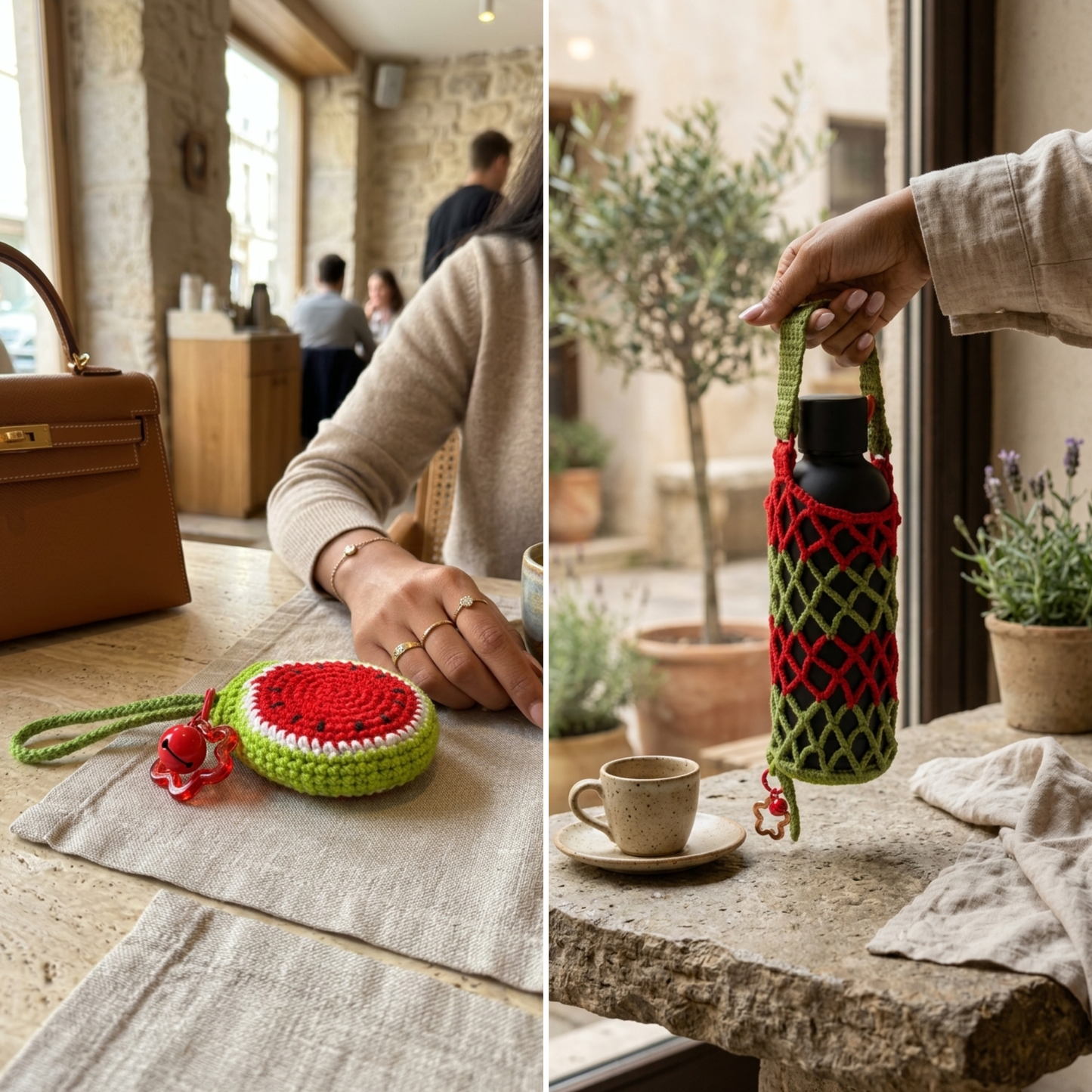 Crochet Bottle Carrier - Expandable Mesh Drink Holder with Star Clasp, Eco-Friendly Cup Sleeve for Travel