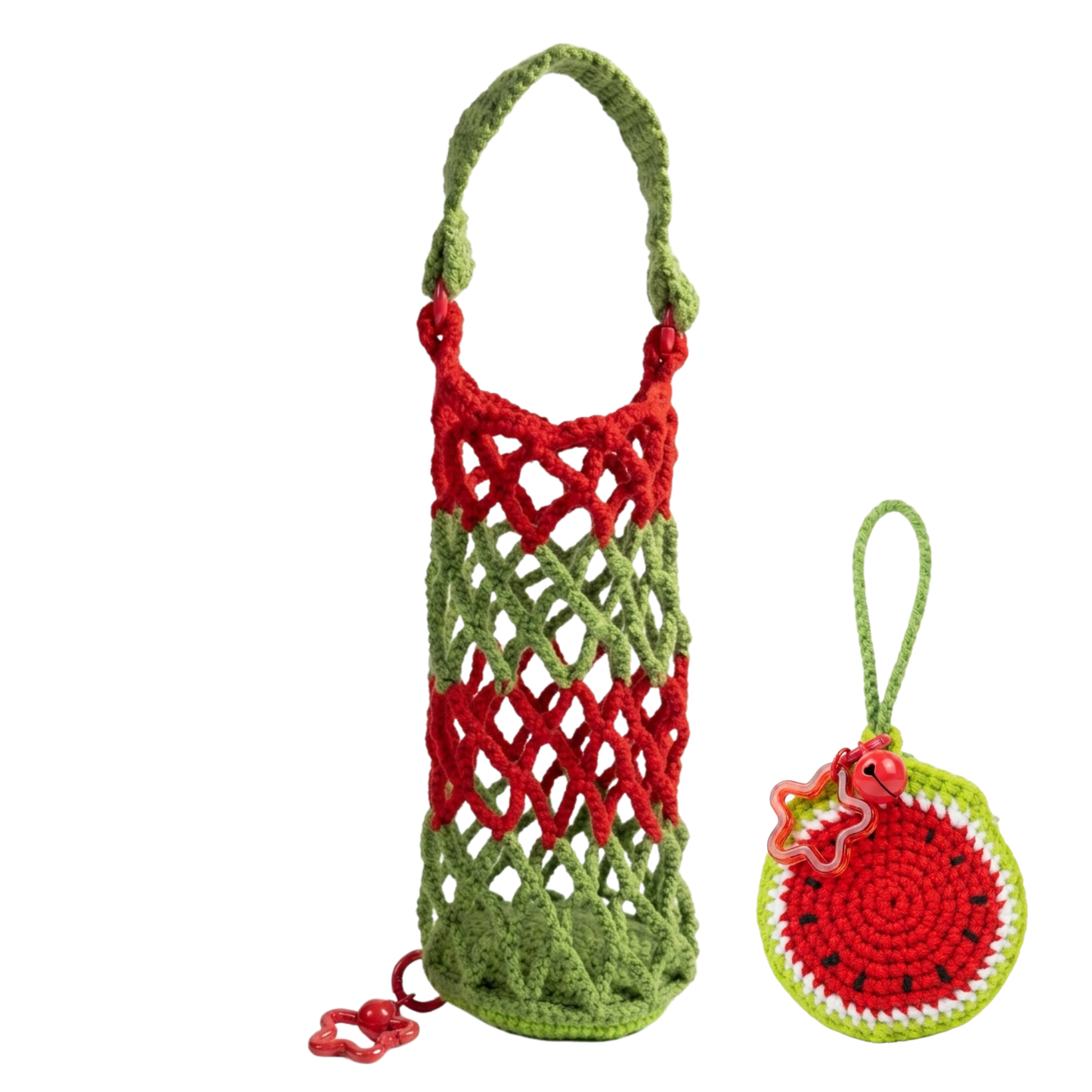 Crochet Bottle Carrier - Expandable Mesh Drink Holder with Star Clasp, Eco-Friendly Cup Sleeve for Travel