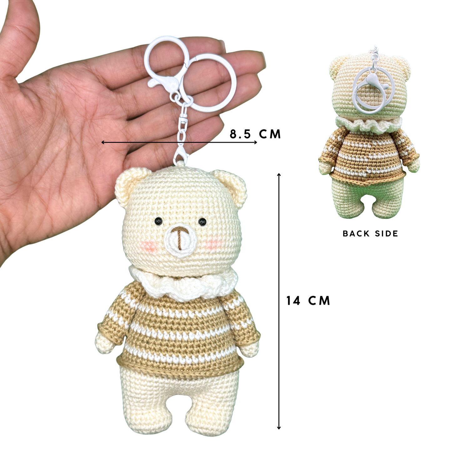 Handmade Crochet Bear Keychain Bag Charm — Amigurumi Teddy Bear 14×8.5cm, Boho Aesthetic Stuffed Animal Keyring, Handcrafted Cute Bear Pendant, Perfect Gift for Women Girls Birthday Valentine