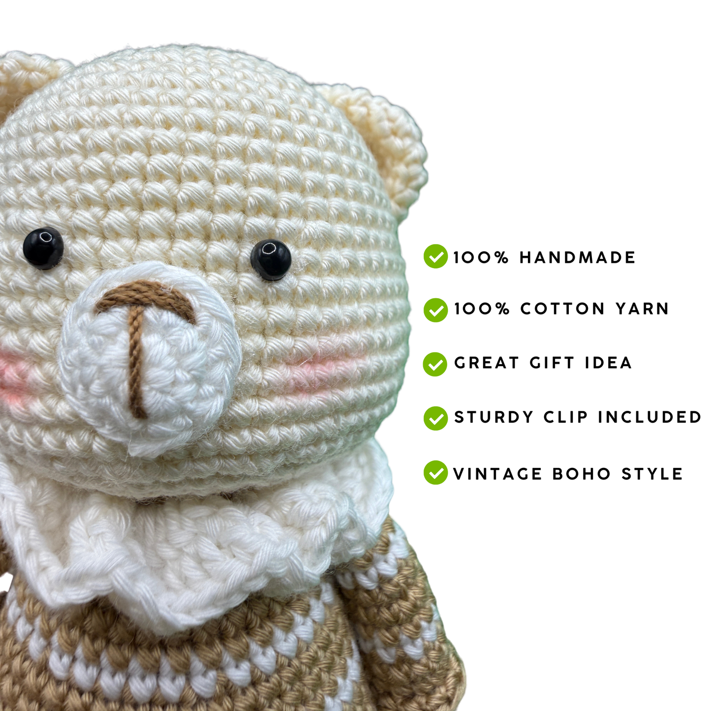 Handmade Crochet Bear Keychain Bag Charm — Amigurumi Teddy Bear 14×8.5cm, Boho Aesthetic Stuffed Animal Keyring, Handcrafted Cute Bear Pendant, Perfect Gift for Women Girls Birthday Valentine