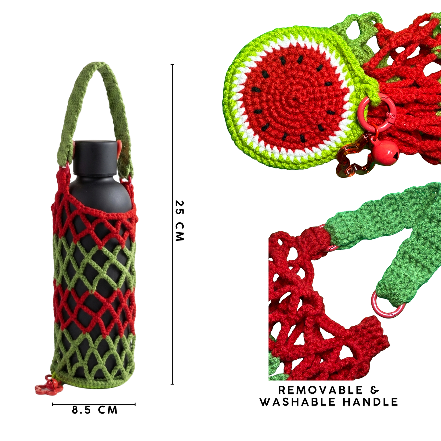 Crochet Bottle Carrier - Expandable Mesh Drink Holder with Star Clasp, Eco-Friendly Cup Sleeve for Travel