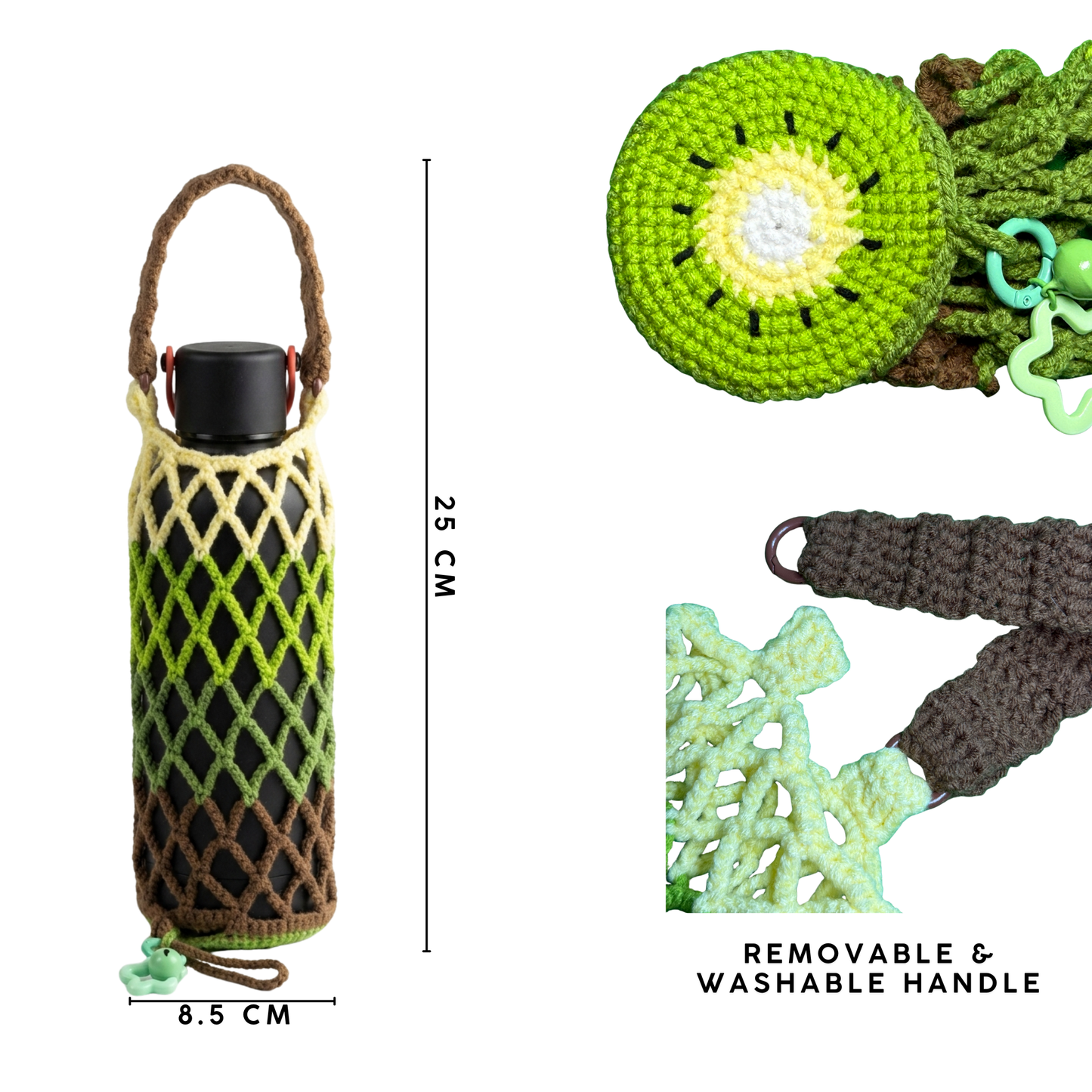 Crochet Bottle Carrier - Expandable Mesh Drink Holder with Star Clasp, Eco-Friendly Cup Sleeve for Travel
