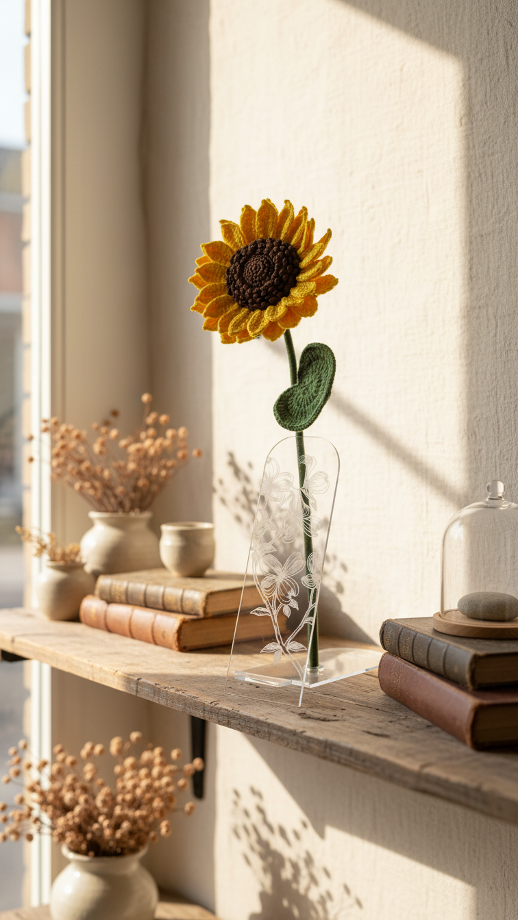 Crochet Flowers with Acrylic Clear Stand