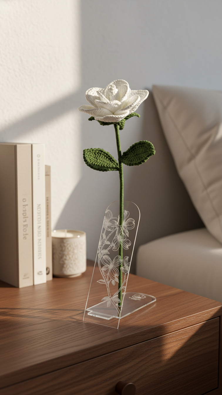 Crochet Flowers with Acrylic Clear Stand
