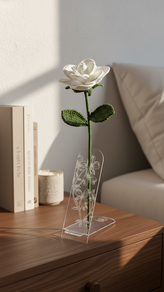 Crochet Flowers with Acrylic Clear Stand