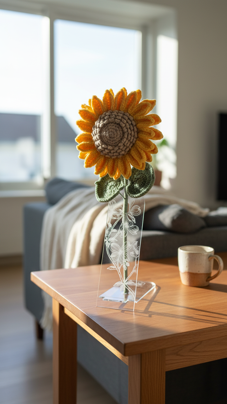Crochet Flowers with Acrylic Clear Stand