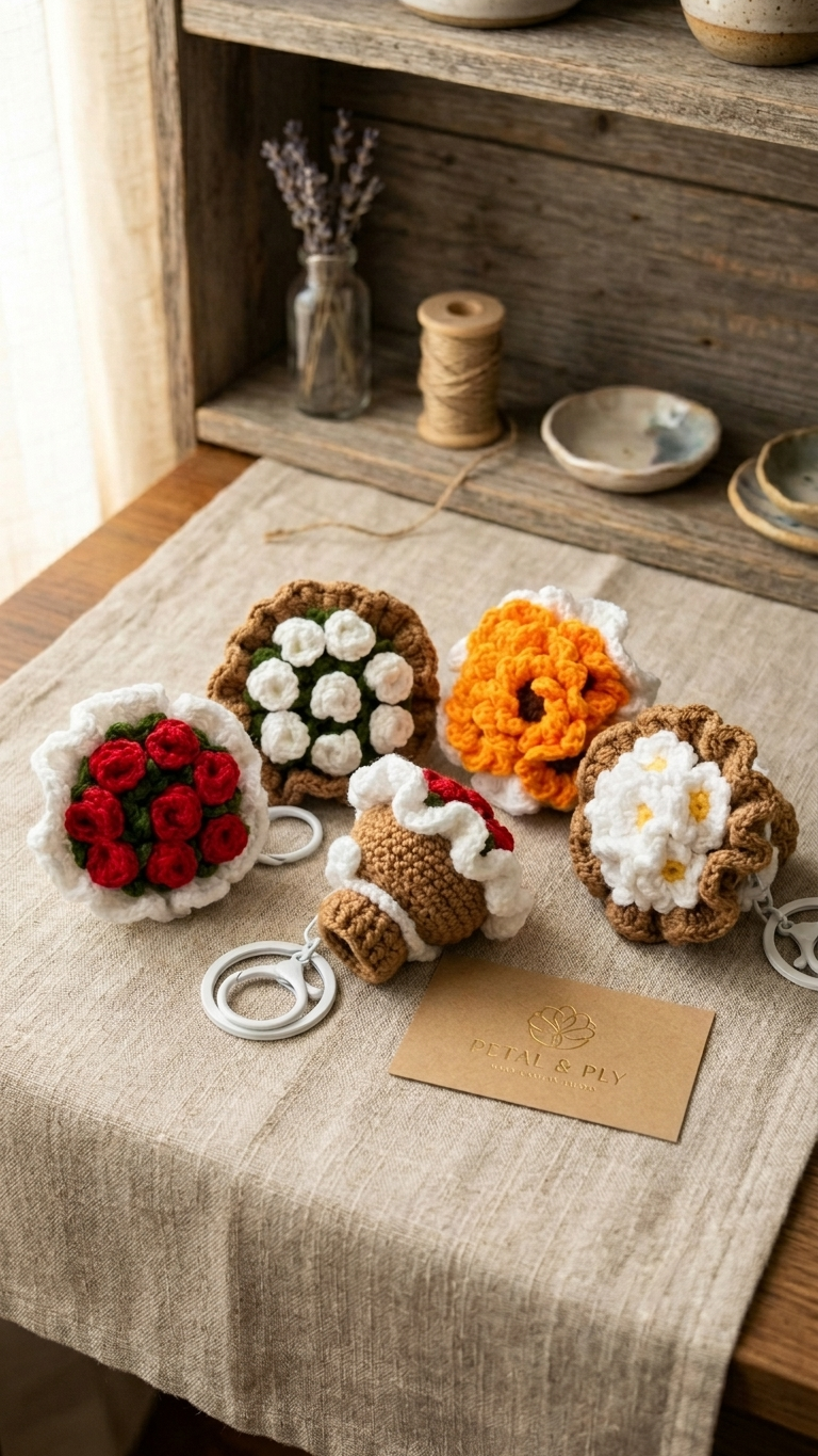 Crochet Mini Flower Bouquet Keychain