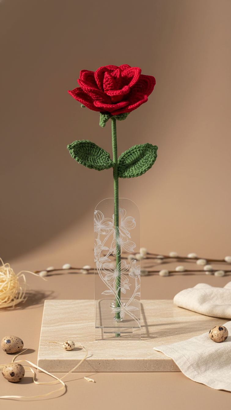 Crochet Flowers with Acrylic Clear Stand