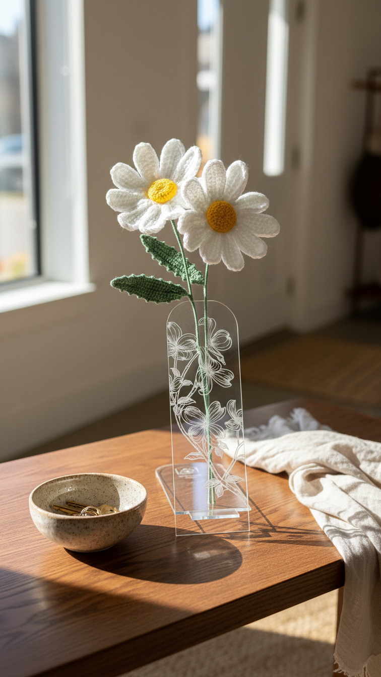 Crochet Flowers with Acrylic Clear Stand