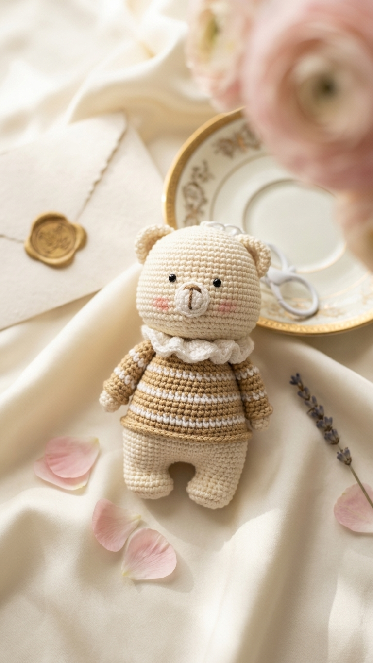 Handmade Crochet Bear Keychain Bag Charm — Amigurumi Teddy Bear 14×8.5cm, Boho Aesthetic Stuffed Animal Keyring, Handcrafted Cute Bear Pendant, Perfect Gift for Women Girls Birthday Valentine